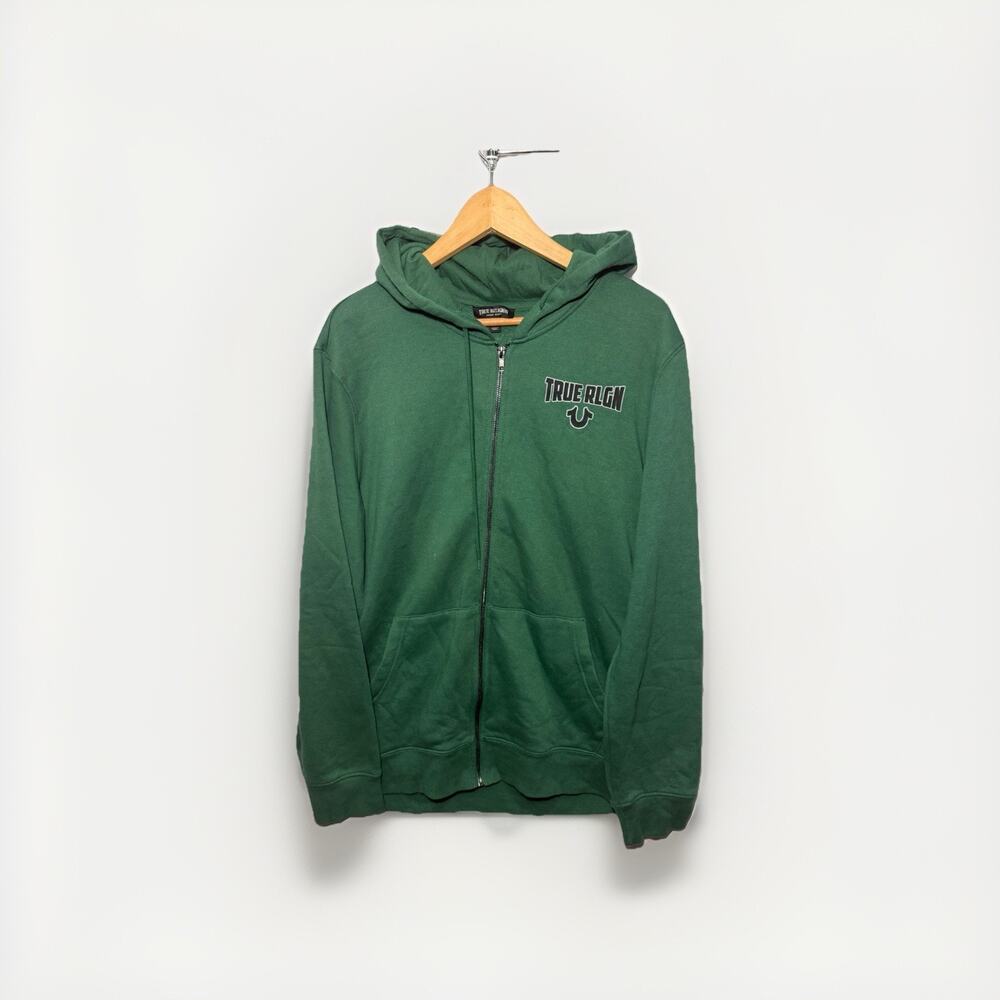 True Religion Green Buddha Hoodie Sweatshirt Men’s XL Logo Graphic Pullover￼